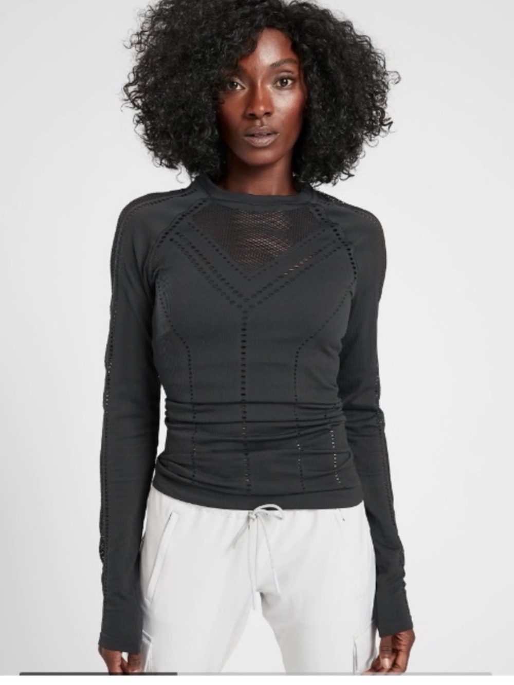 Athleta Black Long Sleeve Perforated Active Top